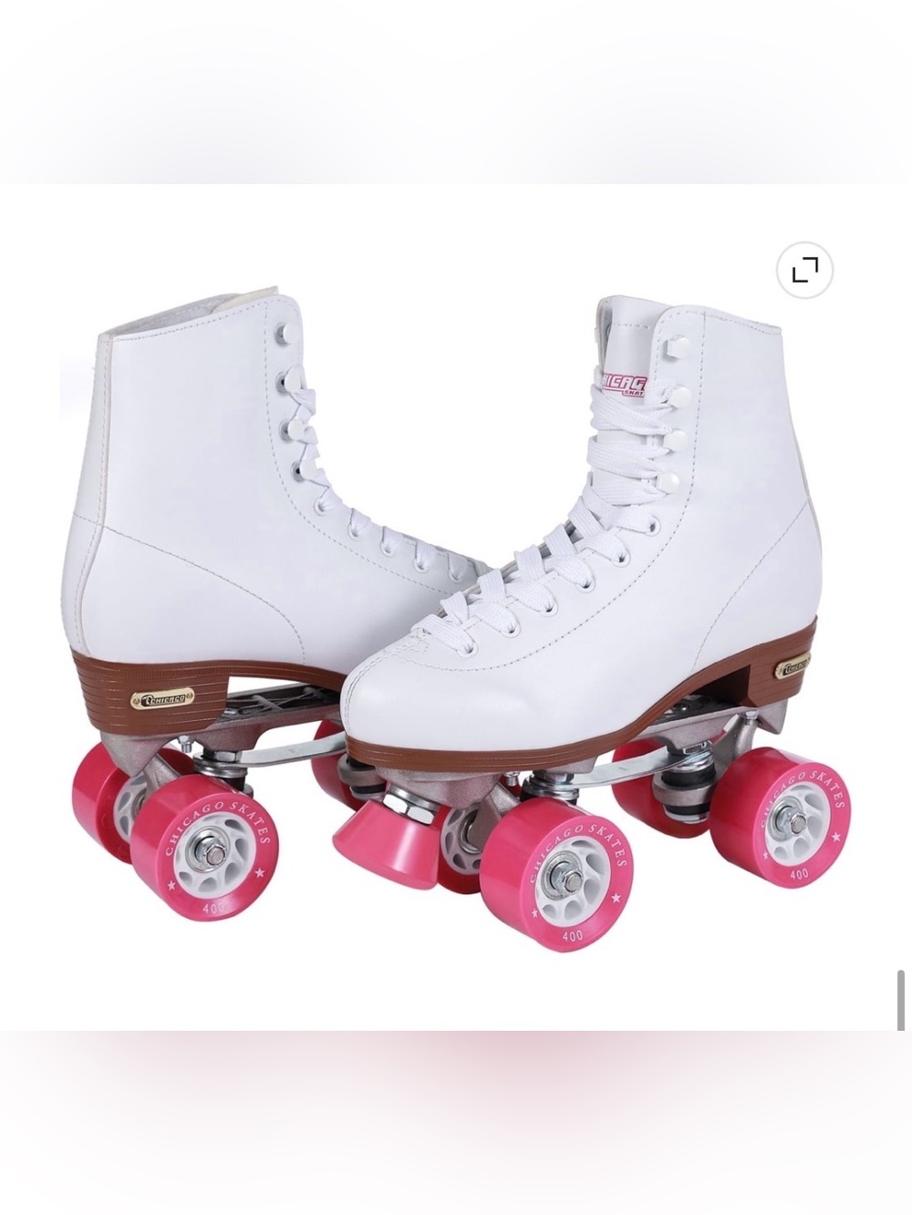 NEW Chicago Skates White Roller Skates Pink Wheels Stopper NEVER USED SZ 9